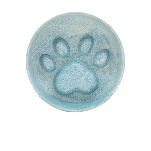 Ceramic Slow Feeder Bowl, 6.69 x 5.7 inches, Elevated Design with Paw Pattern, for Cats and Small Dogs (Blue) - color: Blue