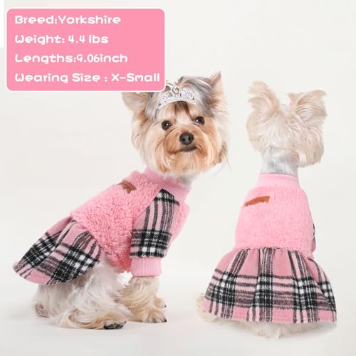 Small Dog Sweater Dresses Winter Dog Clothes, Puppy Outfit Pet Clothes Chihuahua Yorkie Wedding Birthday Pink Plaid Dresses Holiday Festival Outfits, XS, Pink - color: Pink, size: X-Small (Chest 13in )