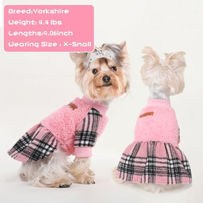 Small Dog Sweater Dresses Winter Dog Clothes, Puppy Outfit Pet Clothes Chihuahua Yorkie Wedding Birthday Pink Plaid Dresses Holiday Festival Outfits, XS, Pink - color: Pink, size: X-Small (Chest 13in )