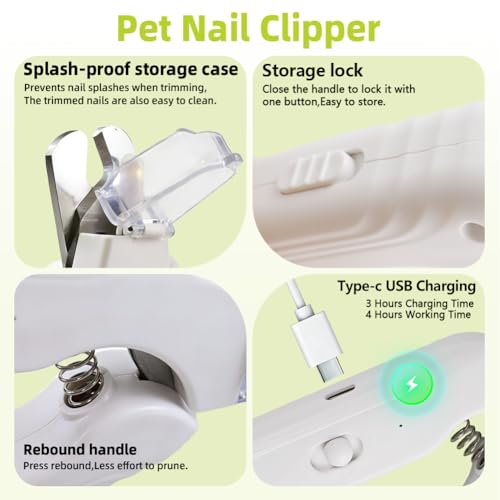 2 in 1 Dog Nail Clippers and Grinder with 2 LED Light, Cat Nail Trimmer with Safety Guard, Avoid Overcutting & Splashing, Painless Quiet Pet Nail File, Professional Grooming Tool for Large Small Pets