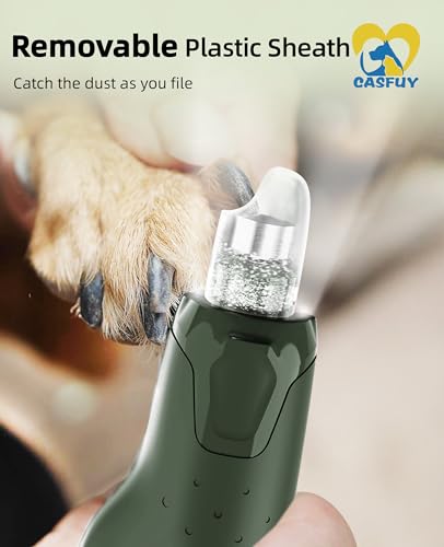 Casfuy Dog Nail Grinder Quiet - (45db) 6-Speed Pet Nail Grinder with 2 LED Lights for Large Medium Small Puppy Dogs/Cats, Professional 3 Ports Rechargeable Electric Dog Nail Trimmer with Dust Cap - color: Green