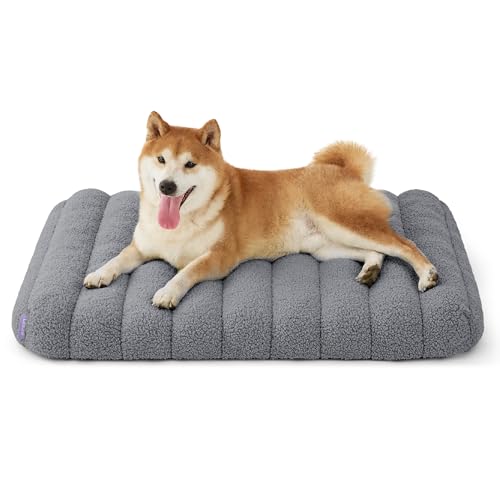 LE SURE Cute Orthopedic Dog Bed Medium Size Dog, Waterproof Chic Flat Pet Beds with Removable Washable Cover, Fuzzy Thick Egg Crate Foam Pet Mat for Indoor Use (30" x 20", Grey) - color: Grey, size: 30"L x 20"W x 4"Th