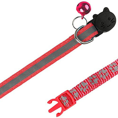 2 Pack Reflective Cat Collar Breakaway with Bell,Personalized Kitten Collars,Adjustable Safety Buckle Collar for Male Cats Girls & Boys (Red) - color: Red