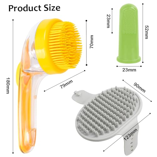 (6 Pcs) ELEGX Pet Grooming Bath Massage Brush with Soap and Shampoo Dispenser Soft Silicone Bristle for Long Short Haired Dogs Cats Shower - color: Yellow kit