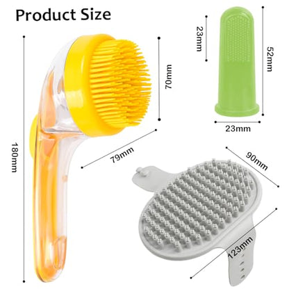 (6 Pcs) ELEGX Pet Grooming Bath Massage Brush with Soap and Shampoo Dispenser Soft Silicone Bristle for Long Short Haired Dogs Cats Shower - color: Yellow kit