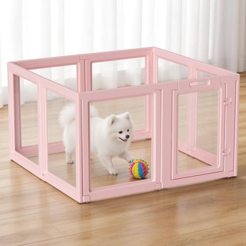 DIY Clear Acrylic Dog Playpen House,Quick Easy Assembly and Disassembly,Strong Floor Suction,Indoor and Outdoor Use,Easy Cleansing Puppy Fence (Skin Pink, 30.3" H, 8PCS) - color: Skin Pink, size: 30.3"H