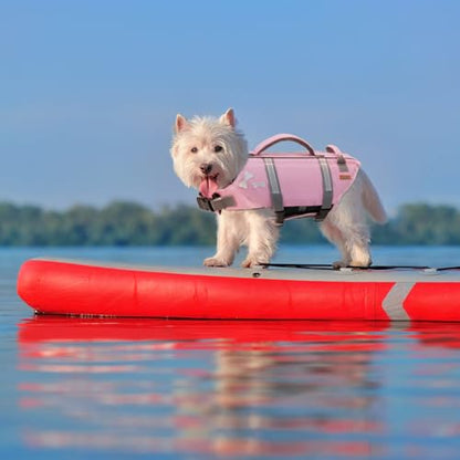 EMUST Dog Life Vests, Adjustable XS Dog Life Jacket with Rescue Handle, Puppy Flotation Vest for Small/Medium/Large Dogs, SakuraPink, XS - color: Sakura Pink, size: XS