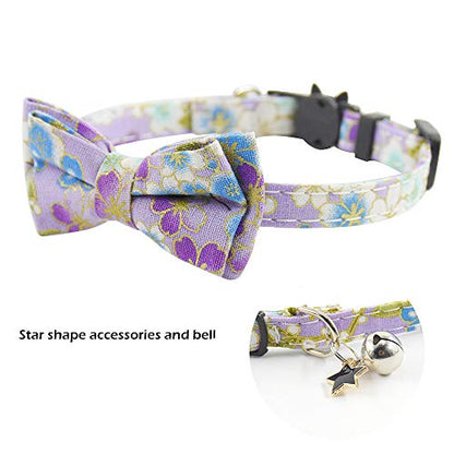 Bowtie Cat Collars Breakaway with Bell, Adjustable Cute Kitty Collars Safety Buckle Kitten Collar for Cat Puppy 7.5-11in (22) - color: 22