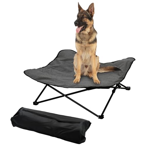 Elevated Dog Bed, Portable Raised Pet Cot for Outdoor and Indoor Folding Dog Cot Bed with Padded Filling Carrying Bag Included Pet Raised Travel Lounger for Camping Traveling (36x36x12inch) - color: Grey, size: Large