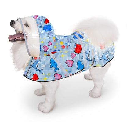 Dog Raincoat, Adjustable Rain Jacket with Hooded Double Layer for Large Medium Small Dogs Puppies, Lightweight Waterproof Rain Coat Poncho with Reflective Stripe Ocean Dolphin Blue,S - color: Ocean Blue, size: Small