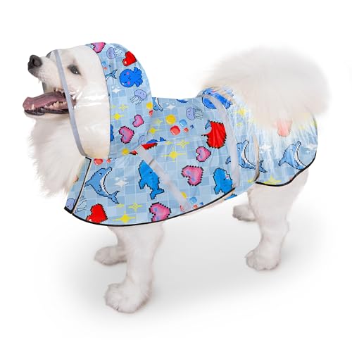 Dog Raincoat, Adjustable Rain Jacket with Hooded Double Layer for Large Medium Small Dogs Puppies, Lightweight Waterproof Rain Coat Poncho with Reflective Stripe Ocean Dolphin Blue,S - color: Ocean Blue, size: Small