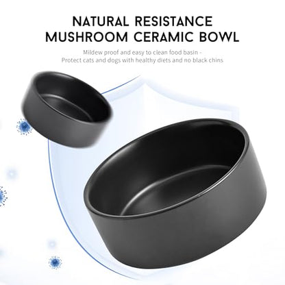 Mowtanco Black Ceramic Dog & Cat Bowl Set – 13.5 OZ with Wooden Stand, Non-Slip, Elevated Design for Small Dogs & Cats – 2 Bowls (Food & Water, Ceramic Pet Bowls, Modern Dog Bowls) - color: Black × 2