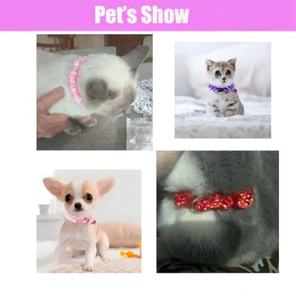 XS Dog Collar with Bells, Puppy Collar Girl Dog Bell Collar Lace Adjustable for XXS Xs Small Pet Dogs Cats Animal Litter TinyKitten Female, XSmall, Pink+Red - color: Pink Red, size: Neck 7.5-12.6"