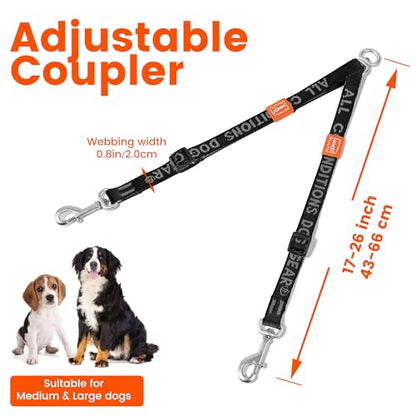 Double Dog Leash, No Tangle 360° Swivel, Adjustable Two Padded Handles, Double Clip Dog Leash Coupler Splitter Breeds (Green, 4/5'' x 0.9 FT, Ultralight) - color: Green, size: Pro M/L