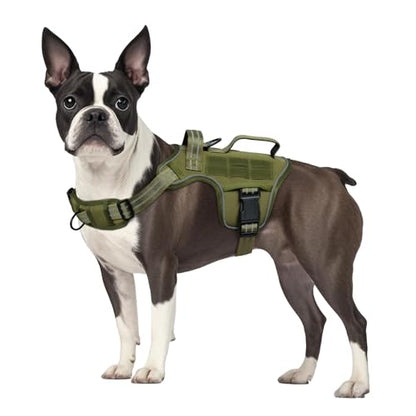Small Dog Harness, Heavy Duty Tactical No Pull Dog Harness, No Choke, Easy On and Off Pet Vest with Molle System, Adjustable Reflective Dog Vest with Breathable Padded for Walking Hiking Training - color: Green, size: S(Neck:16-22",Chest:20-28"),18-35 lbs