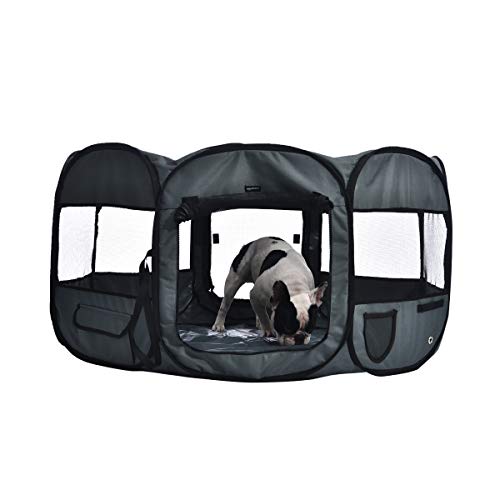 AmazonBasics Foldable Octagonal Indoor/Outdoor Portable Soft Pet Dog Playpen with Storage Pockets, Large (45 x 45 x 24 inches), Grey - color: Grey