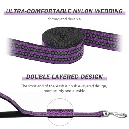 Hikiko 6 FT Heavy Duty Dog Leash with 2 Padded Handles,Traffic Handle & Advanced Easy Snap Hook,Reflective Walking Lead for Small Medium and Large Dogs(Purple) - color: Purple, size: 1 in x 6 ft