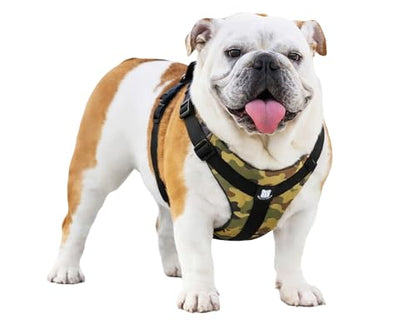 No-Pull Harness for English & French Bulldogs - Adjustable Wide-Chest Fit, Reflective Vest with Control Handle (K9 Khaki Camo, XL) - color: K9 Khaki Camo, size: XL