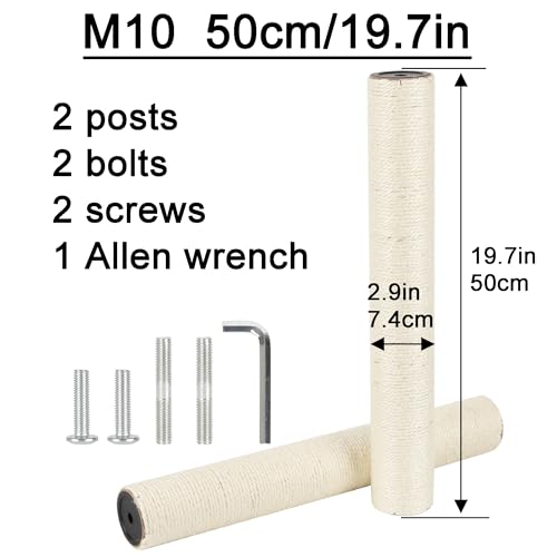 2.9in 7.4cm Diameter Cat Tree Scratching Post Replacement Pole Parts (M10, 50cm/19.7in) - color: 50cm/19.7in*2poles, size: M10