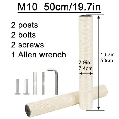 2.9in 7.4cm Diameter Cat Tree Scratching Post Replacement Pole Parts (M10, 50cm/19.7in) - color: 50cm/19.7in*2poles, size: M10