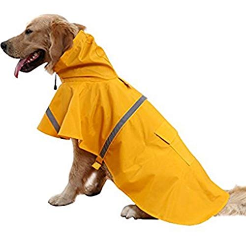 NACOCO Large Dog Raincoat Adjustable Pet Water Proof Clothes Lightweight Rain Jacket Poncho Hoodies with Strip Reflective (M, Yellow) - color: Yellow, size: Medium (Pack of 1)