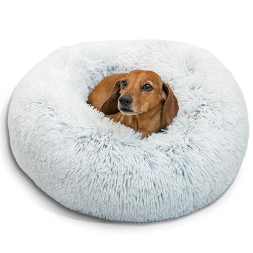 Best Friends by Sheri The Original Calming Donut Dog Bed for Small Dogs up to 25 lbs, Shag Faux Fur, Frost Gray, 23" x 23" - color: Frost Shag, size: Small