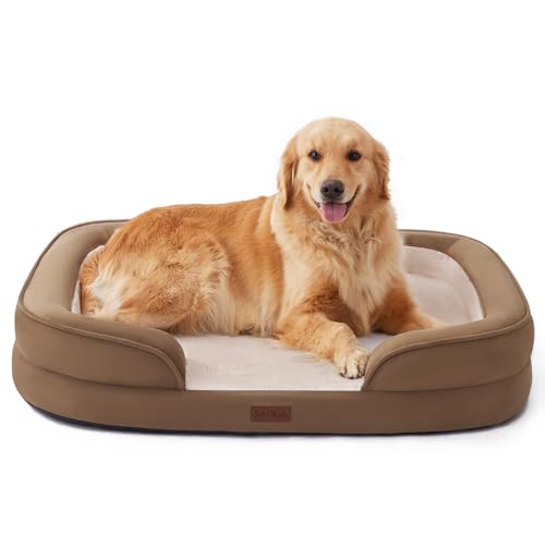 Soft Touch Orthopedic XL Dog Bed for Large Dogs with Faux Fur Top, Waterproof Pet Couch Bed with Removable Washable Cover and Supportive Foam Filling (Brown, Extra Large) - color: Brown, size: XL (42"x32")