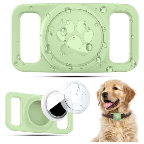Linsaner Waterproof Dog Collar Holder for AirTag 1st & 2nd Gen, No Dangle Silicone Case for Apple for Air Tag, Full Cover Paw Print GPS Tracker Protective Accessories for Pet Puppy Cat, Teal Green - color: A3-Teal Green