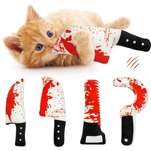 Idepet Cat Toys Catnip Crinkly Sound Toy Toys Christmas Kitten Bite Teething Chew Toys for Indoor All Breeds Cats Exercise (Horror Knife-Shaped Cat Toys)