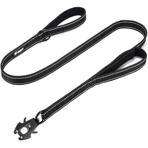 GEIT 4/5/6FT Heavy Duty Dog Leash with 2 Comfortable Padded Handles, Reflective Rope Leashes with Quick Release/Locking Tactical Frog Clip for Small Medium and Large Dogs, Black - color: Black, size: 4 FT