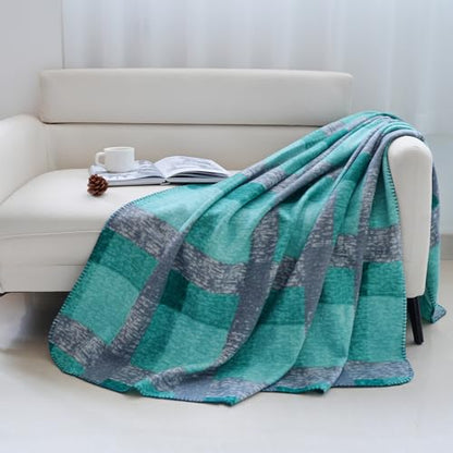 ZYFZCYBL Fleece Throw Blankets for Couch Bulk Lightweight Warm Soft Cozy Blanket 6 Pack Bulk Fleece Blanket Solid for Bed Couch Office Gifts Outdoor 50 x 60 inch Teal and Grey - color: Plaid (Teal and Grey)