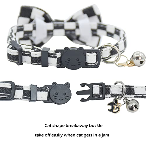 Bowtie Cat Collars Breakaway with Bell, Adjustable Cute Kitty Collars Safety Buckle Kitten Collar for Cat Puppy 7.5-11in (Black Plaid) - color: Black Plaid