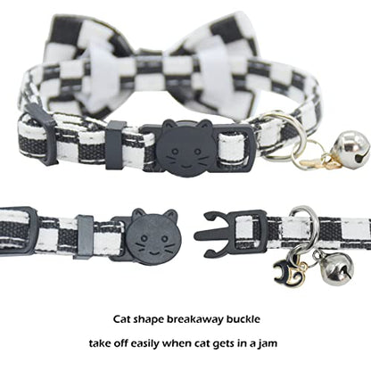 Bowtie Cat Collars Breakaway with Bell, Adjustable Cute Kitty Collars Safety Buckle Kitten Collar for Cat Puppy 7.5-11in (Black Plaid) - color: Black Plaid