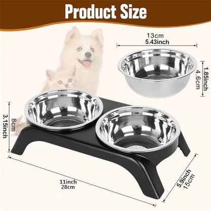 Elevated Cat Bowls - Anti-Vomiting Raised Food Bowl Set With 2 Stainless Steel Bowls, Prevents Neck Pain, ABS Anti-Slip Stand for Indoor Cats & Puppies (Black) - color: Black