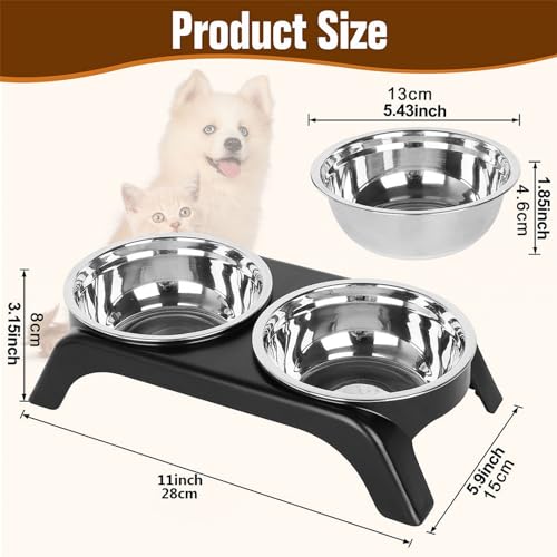 Elevated Cat Bowls, Anti Vomiting Raised Cat Food Bowl with 2 Stainless Steel Bowls, Prevent Neck Pain Cat Bowl Set, ABS Anti Slip Stand Cat Bowls for Indoor Cats & Puppies (Grey) - color: Grey