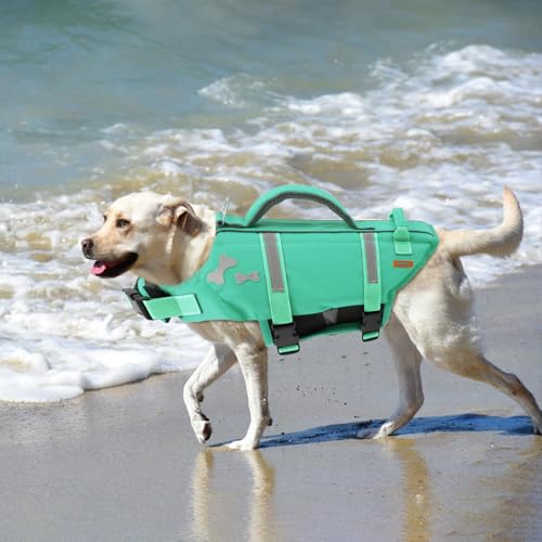 EMUST Dog Life Vests, Adjustable XS Dog Life Jacket with Rescue Handle, Puppy Flotation Vest for Small/Medium/Large Dogs, Turquoise, XS - color: Turquoise, size: XS