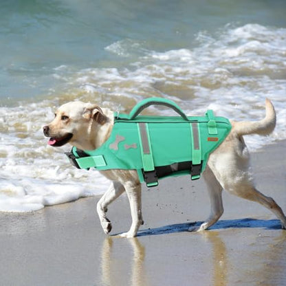 EMUST Dog Life Vests, Adjustable XS Dog Life Jacket with Rescue Handle, Puppy Flotation Vest for Small/Medium/Large Dogs, Turquoise, XS - color: Turquoise, size: XS