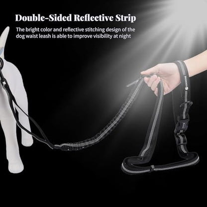 Heavy Duty Multifunctional Adjustable Hands Free Dog Leash - Durable Reflective Stitches, Car Safety Buckle Waist Leash for Dog Walking, Running, Hiking - 5-7FT - color: Black