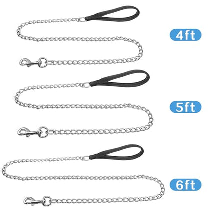 Chain Heavy Duty Metal Dog Leash, 6FTx3mm Chew Proof Pet Leash Chain with Soft Padded Handle for Large & Medium Size Dogs Walking, Training and Traveling (30-120 lbs) - size: 6FTx3mm (30-120 lbs)