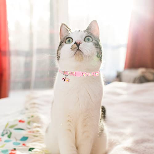 Breakaway Cat Collars with Bell & Cute Pendants, 3 Pack Safety Buckle Kitten Collars, Adjustable Pet Collar Ideal for Girl Boy Cats Puppy (Daisy Pattern) - color: Style A - Flower