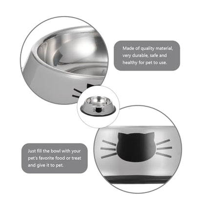 BESPORTBLE Thickened Stainless Steel Pet Bowl Set with Dual Food and Water Bowls Anti-Skid Base Gray Cat and Dog Feeding Dish for Indoor Use