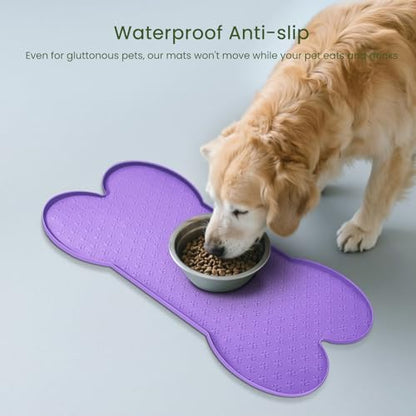 PWTAA Dog Food Mat Anti-Slip Silicone Dog Bowl Mat Thicker Pet Placemat Waterproof Cat Feeder Pad with Raised Edge Puppy Kitten Feeding Mats Suitable Small Medium-Sized Dogs Cats Eating Tray - color: Purple, size: 19.4" x 9.8"