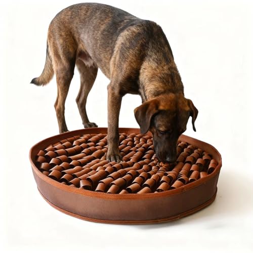 Snuffle Mat for Dogs Large Breed - 20 Inch Round Dog Sniffing Mat with 3 Suction Cups & Non-Slip Base, Slow Feeder Puzzle Toy for Mental Stimulation, Anxiety Relief, Durable Machine Washable (Brown) - color: Brown