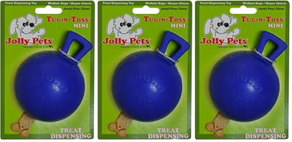 Jolly Pets Tug-n-Toss Heavy Duty Dog Toy Ball with Handle, 3 Inches/Mini, Blue, Model:403 BL (Pack of 3) - color: Blue, size: 3 in/Mini (Pack of 3)