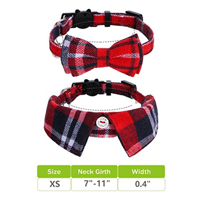 Faleela 2 Pack/Set Cat Collar with Cute Bow Tie and Bell,Breakaway Plaid Shirt Collar for Kitty Adjustable Safety - color: 2023new-Red
