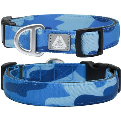 Soft Padded Dog Collar, Neck 12’’-20’’, Adjustable Heavy Duty Collar with 3M Reflective Logo for Medium, Large Dogs, Camo Blue, Medium - color: Camo Blue, size: Medium (Neck 12''–20'')