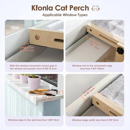 Cat Window Perch- Cats Windows Bed for Indoor- Cat Windowsill Hammock with Cushion- No Suction Cups 2 in 1 Kitty Perch&Beds- Large Kittens Wood Hammock Hanging(24.5 * 15in)- Kitty Shelf Seat