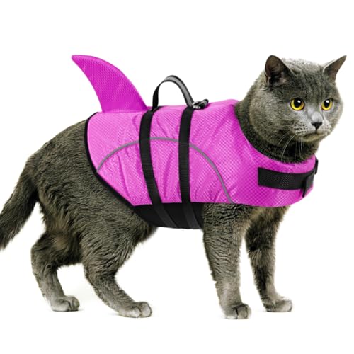 Queenmore Small Dog Life Jacket XXS, Puppy Life Jackets for Small Dogs, Little Dog Life Vest for Swimming/Boating, Cat Life Jacket/Life Vest, Lightweight Shark Pet Water Vest with Handle/Leash Hook - color: Rose Red, size: XX-Small