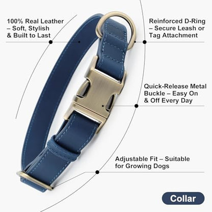 Plutus Pet Genuine Leather Dog Collar – Adjustable Pet Collar with Quick Release Metal Buckle, Soft Real Leather for Small Medium Large Dogs, Heavy Duty & Skin-Friendly (Royal Blue, XS) - color: Royal Blue, size: XS