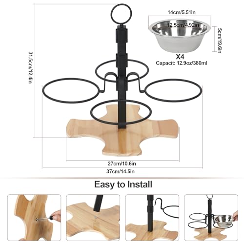 Elevated Cat Food Bowls, 3 Adjustable Heights Raised Cats Bowl for Indoor Cats Small Dogs with 4 Stainless Steel Bowls, Pet Food and Water Bowl